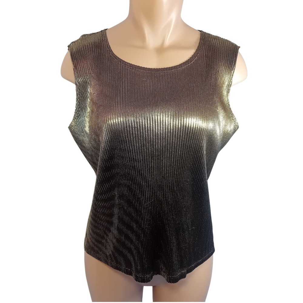 Vintage 80s/90s Premiere Collection Gold‎ Metallic Foil Sleeveless Top Disco M